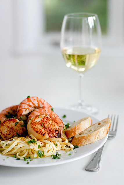 Wine, Pasta, Shrimp