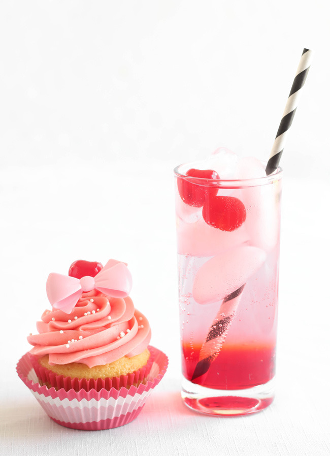 shirley temple cocktail-inspired cupcake.