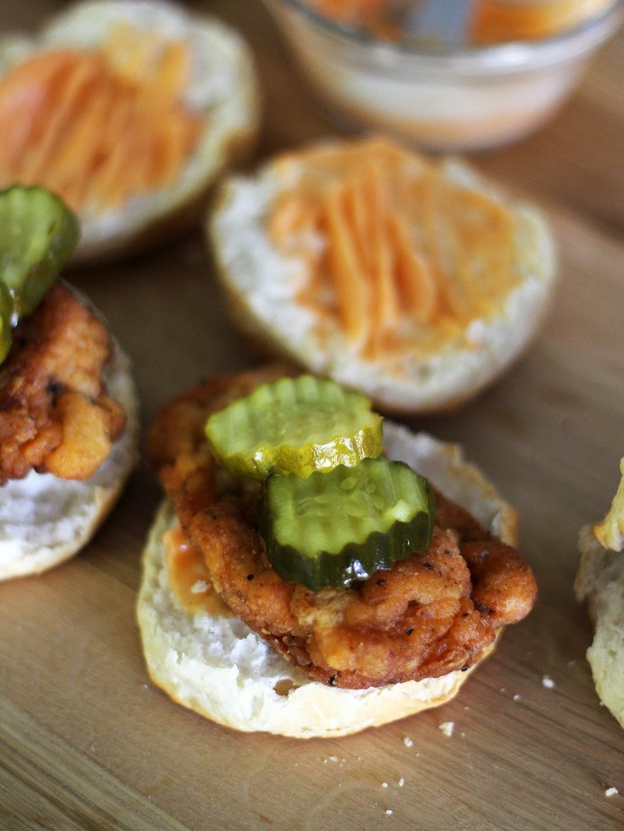 Fried Chicken Biscuit Sandwiches with Sriracha Honey Butter