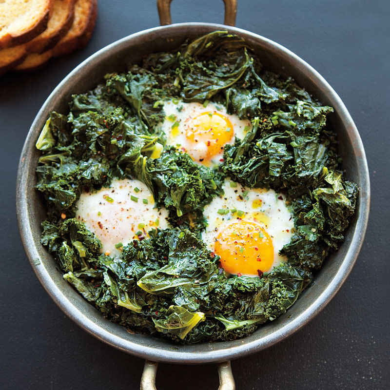 Spicy Simmered Eggs with Kale