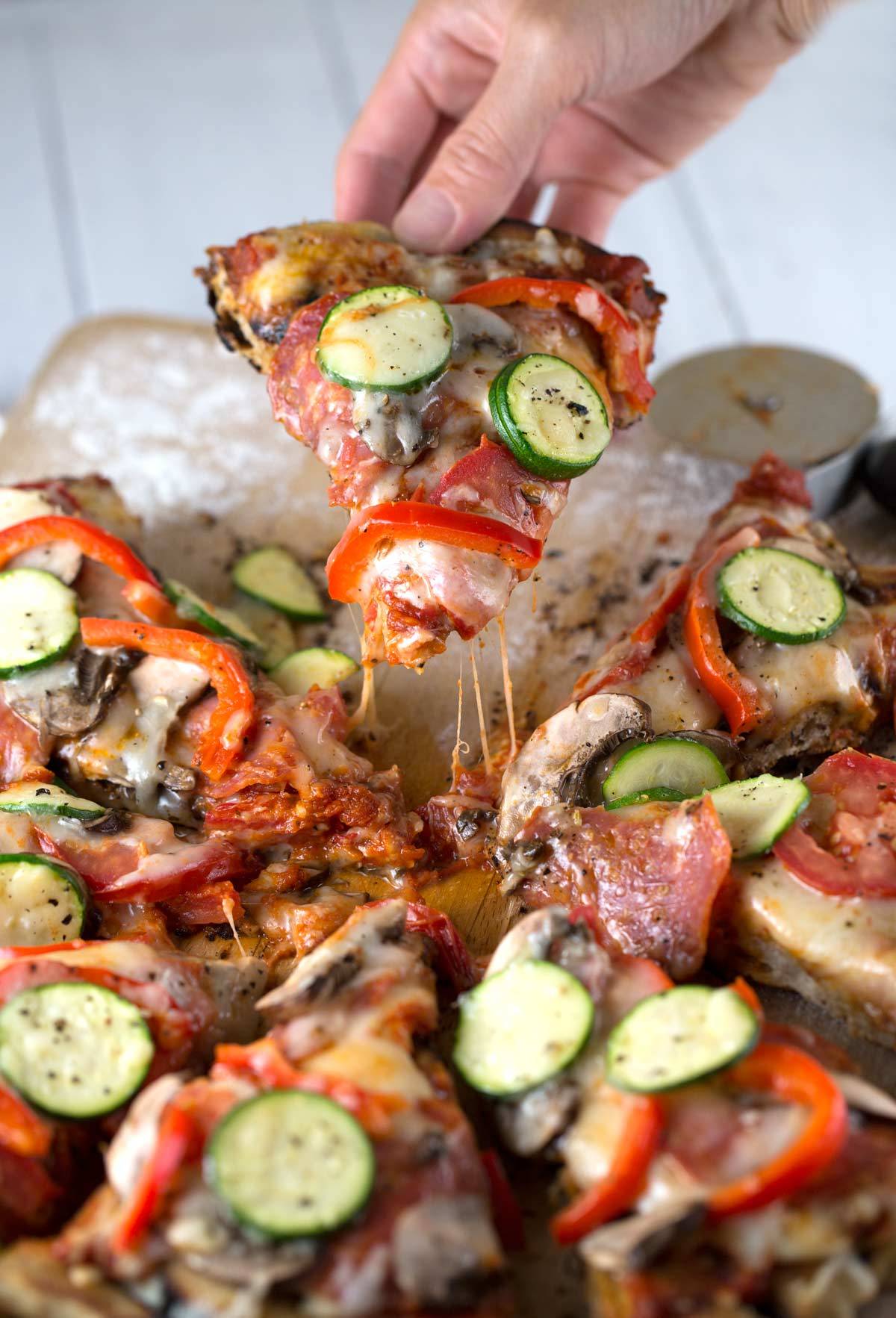 BARBECUE GRILLED PEPPERONI PIZZA WITH VEGETABLES