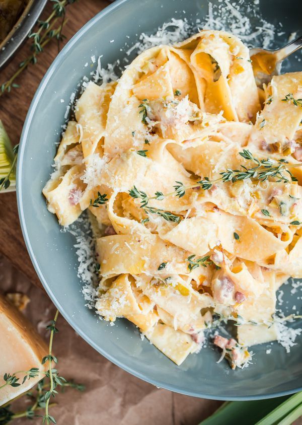 Creamy Leek and Pancetta Pappardelle (Via http
