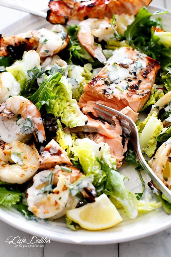 Barbecued Seafood Salad with Garlicky Greek Yogurt Dressing Cafe Delites