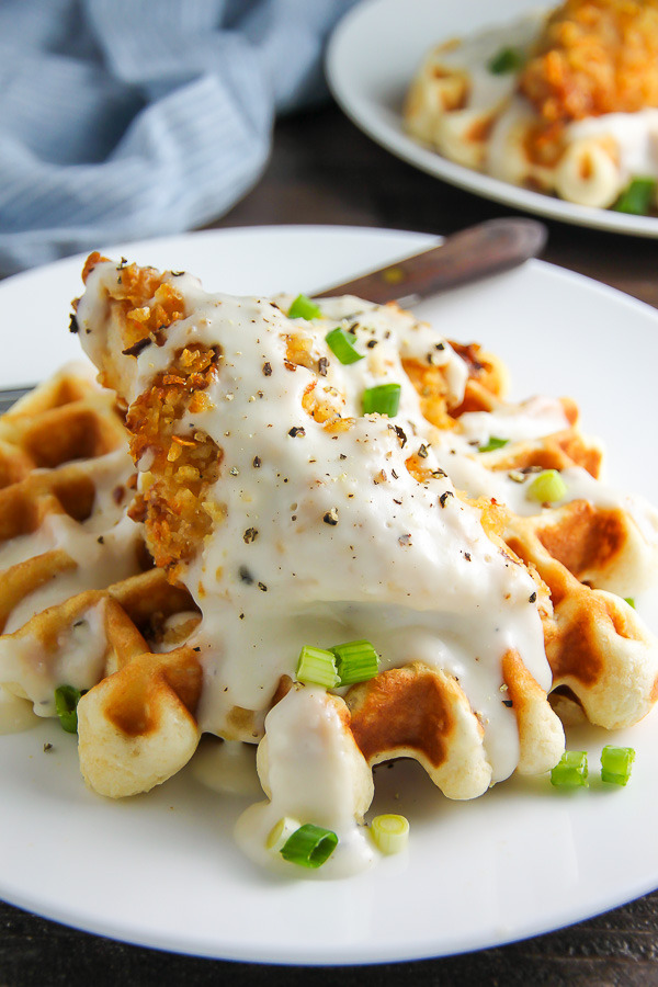 Oven-Fried Chicken with Waffles and White Gravy