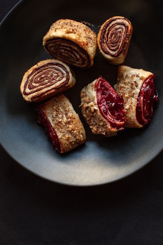 sour cherry and semi-sweet chocolate rugelach (via http