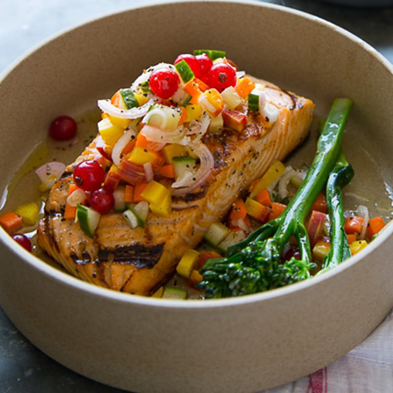 Grilled Salmon with Quick Pickled Veggies Get the recipe HERE