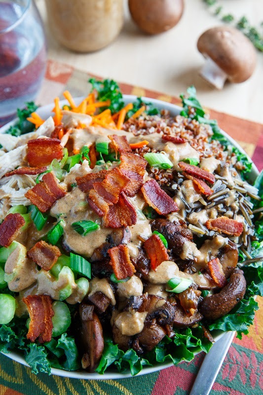 Chicken and Wild Rice Kale Salad in a Creamy Asiago Balsamic Dressing